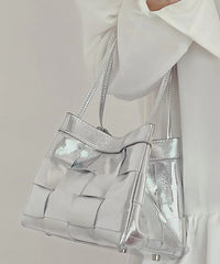 Natural Silk Zippered Faux Leather Tote Handbag