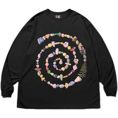 Nature Spiral Print Indie Aesthetic Schwarzes Langarmshirt
