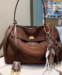 Boutique Red Versatile Suede Satchel Handbag