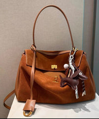 Boutique Red Versatile Suede Satchel Handbag