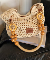 Bag Woven Capacity Hollow Brown Out Large Shoulder