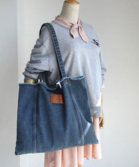 High-Capacity Torn Edge Denim Shoulder Bag SX1018