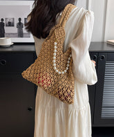 Khaki Hollow Out Beading Fashionable Weaving Satchel Bags II036