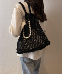 Khaki Hollow Out Beading Fashionable Weaving Satchel Bags II036