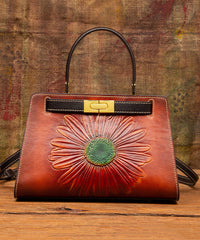 Brown Messenger Leather Embossed Retro Bag Calf