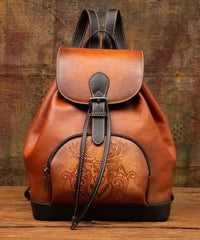 Leather Retro Calf Large Capacity Bag Brown Backpack