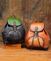 Leather Retro Calf Large Capacity Bag Brown Backpack