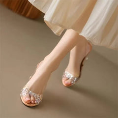 Clear PVC Peep Toe Triangle Crystal Wedge Sandals