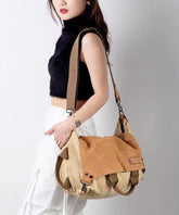 Versatile Large Capacity Calf Leather Patchwork Canvas Satchel Bags