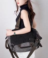 Versatile Large Capacity Calf Leather Patchwork Canvas Satchel Bags