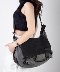 Versatile Large Capacity Calf Leather Patchwork Canvas Satchel Bags