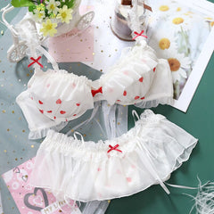 Nymphette Heart Ruffle 2-piece Kawaii Princess Lolita Nymphet Lingerie Set
