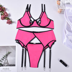 Three-piece Mesh Splicing Revealing Lingerie Set