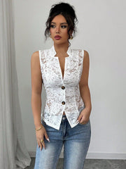 Hollow Chest Jacquard See-Through Lapel Tight Lace