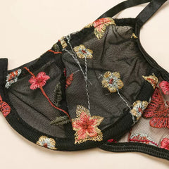 Black Base With Embroidered Cutout Lingerie Set