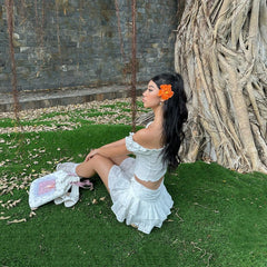 Puff Sleeve Top Ruffled Skirt Two-Piece Set