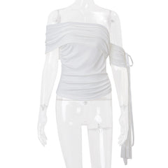 Off-The-Shoulder Mesh Lace Strapless Top