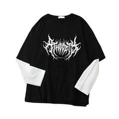 Camiseta negra grunge falsa de dos piezas con mangas tie-dye