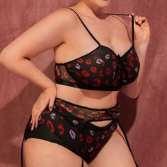 Plus Size Split Sexy Transparent Lace Bra Set