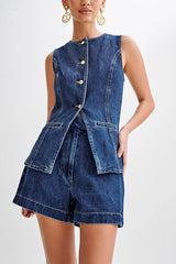 Casual Sleeveless High Waist Suit Denim Shorts
