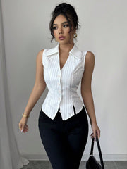 Summer Temperament Striped Sleeveless Slim Shirt Cardigan