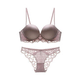 Satin Allover Lace Strappy Sheer Thin Padded Bralette Set