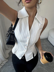 Summer Temperament Striped Sleeveless Slim Shirt Cardigan