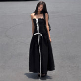 Black stretch strapless maxi A-line midi casual long dress