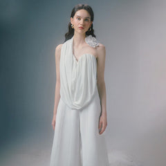 Lrregular Flower Design Short Halter Neck Vest Set