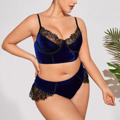 Plus Size Three-Point Velvet Lace Bra Set