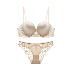 Satin Allover Lace Strappy Sheer Thin Padded Bralette Set