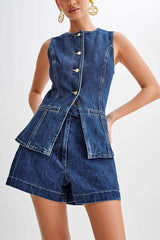 Casual Sleeveless High Waist Suit Denim Shorts
