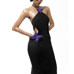 Halter Neck Butterfly Out Backless Cocktail Dresses