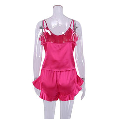 Summer Imitation Silk Suspender Pajamas Set