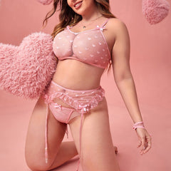 Plus Size Heart Print Three-Point Bra Set
