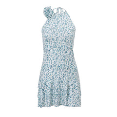 Sleeveless Temperament Print Backless Dress