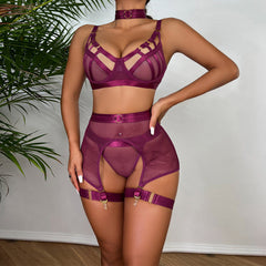 Heavy Craft Interwoven Bra Soft Net Lingerie Sets