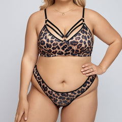 Plus Size Leopard Print Three Point Bra Set