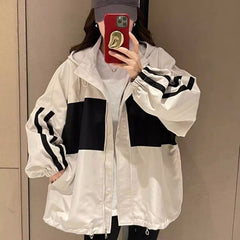 Sudadera con capucha y cremallera extragrande con rayas laterales azules