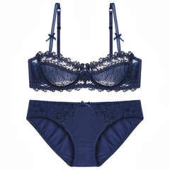 Ultra Thin Translucent Half Cup Lace Bra Sexy Push Up Bralette Set