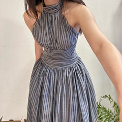 Personalized Backless Waist Loose Striped Dress