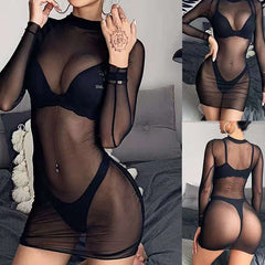Mesh See-through Long Sleeves Lingerie Set