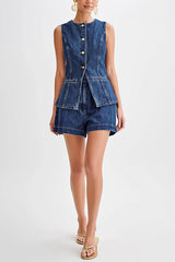 Casual Sleeveless High Waist Suit Denim Shorts