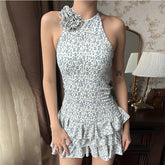 Sleeveless Temperament Print Backless Dress