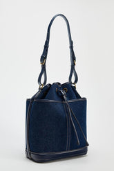 Bucket Denim Stitching PU Large Capacity Bag
