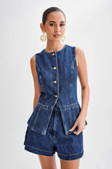 Casual Sleeveless High Waist Suit Denim Shorts
