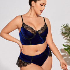 Plus Size Three-Point Velvet Lace Bra Set