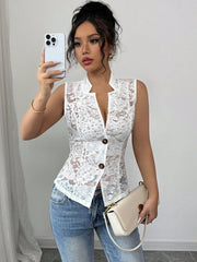 Hollow Chest Jacquard See-Through Lapel Tight Lace