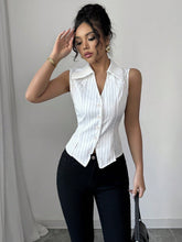 Summer Temperament Striped Sleeveless Slim Shirt Cardigan