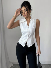 Summer Temperament Striped Sleeveless Slim Shirt Cardigan